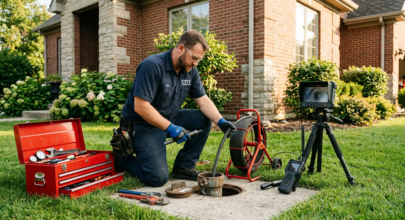 Sewer specialist with camera equipment servicing a cleanout in Rosemead