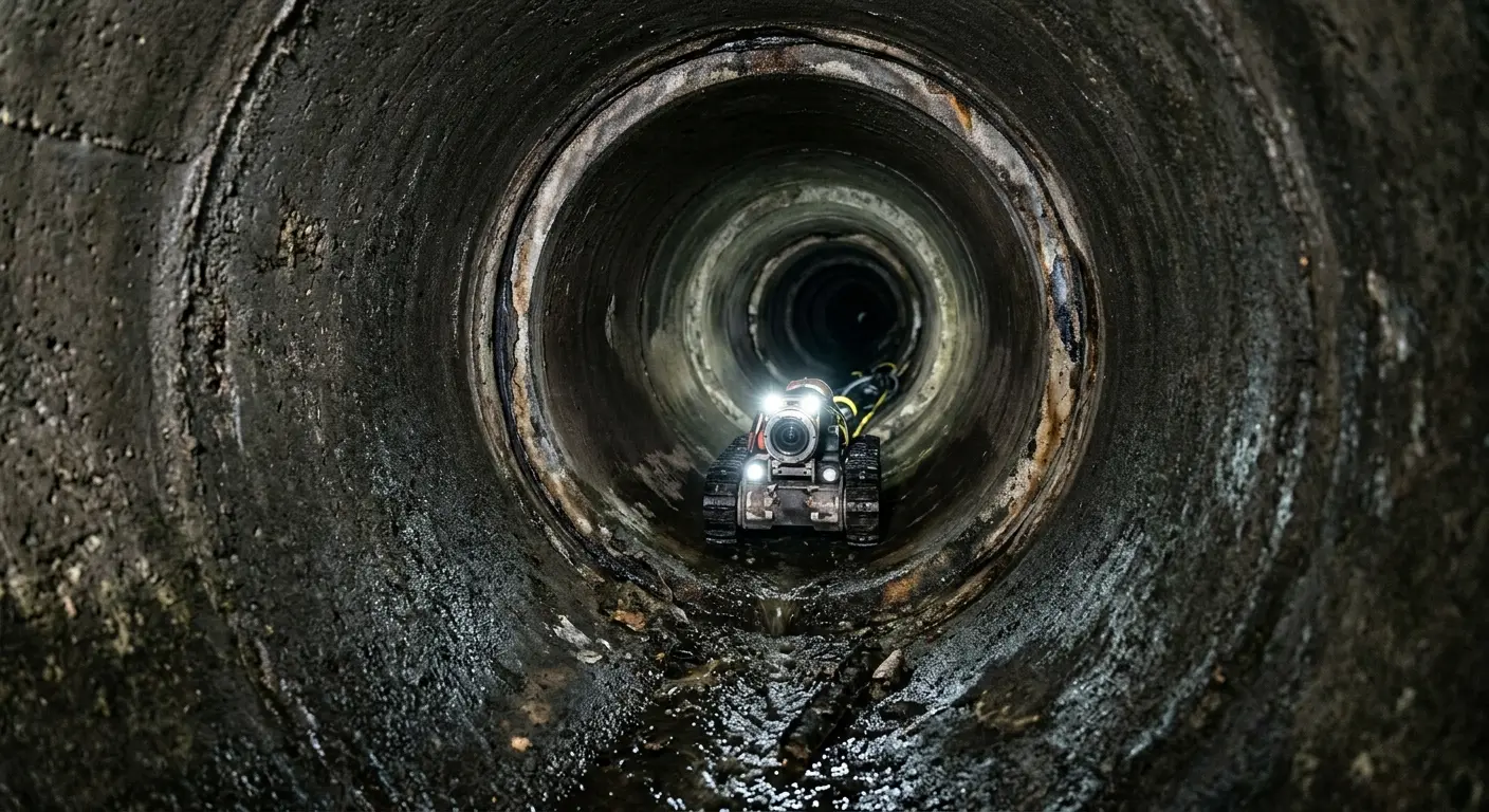 Robotic sewer camera inspecting pipe interior for Sewer Line Repair in Rosemead